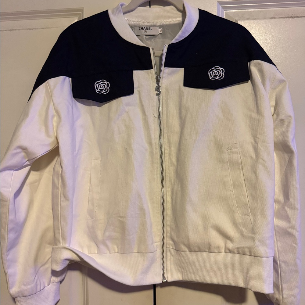 Chanel Monochrome Floral Accent Jacket